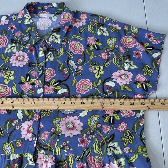 J Jill Popover Top Blue Floral Print Short Sleeve Medium Petite - Picture 6 of 10